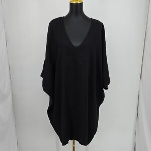 Sauths Elegant Black Tunic Dress Cover-Up 100% Linen Oversize Size Large